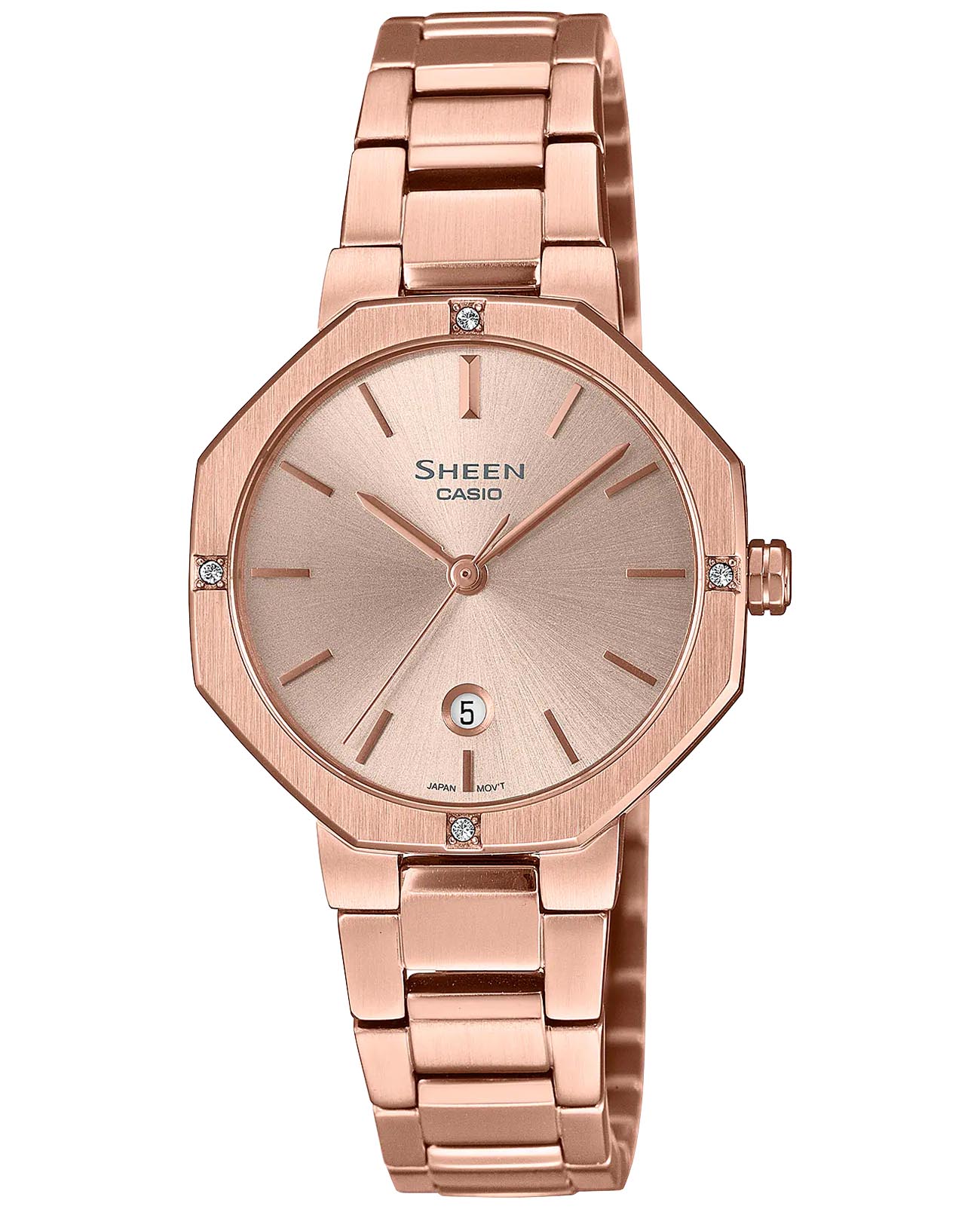 Casio Casio Sheen SHE-4543PG-4A  SHE-4543PG-4A кварцевые женские часы золотой циферблат, браслет сталь с ip покрытием — вид спереди