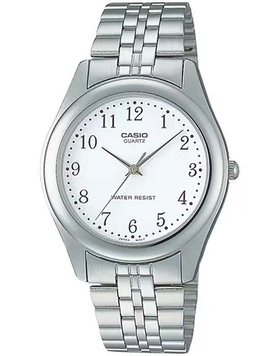 Casio Casio Collection MTP-1129A-7B  MTP-1129A-7B кварцевые мужские часы белый циферблат, браслет нержавеющая сталь — вид спереди