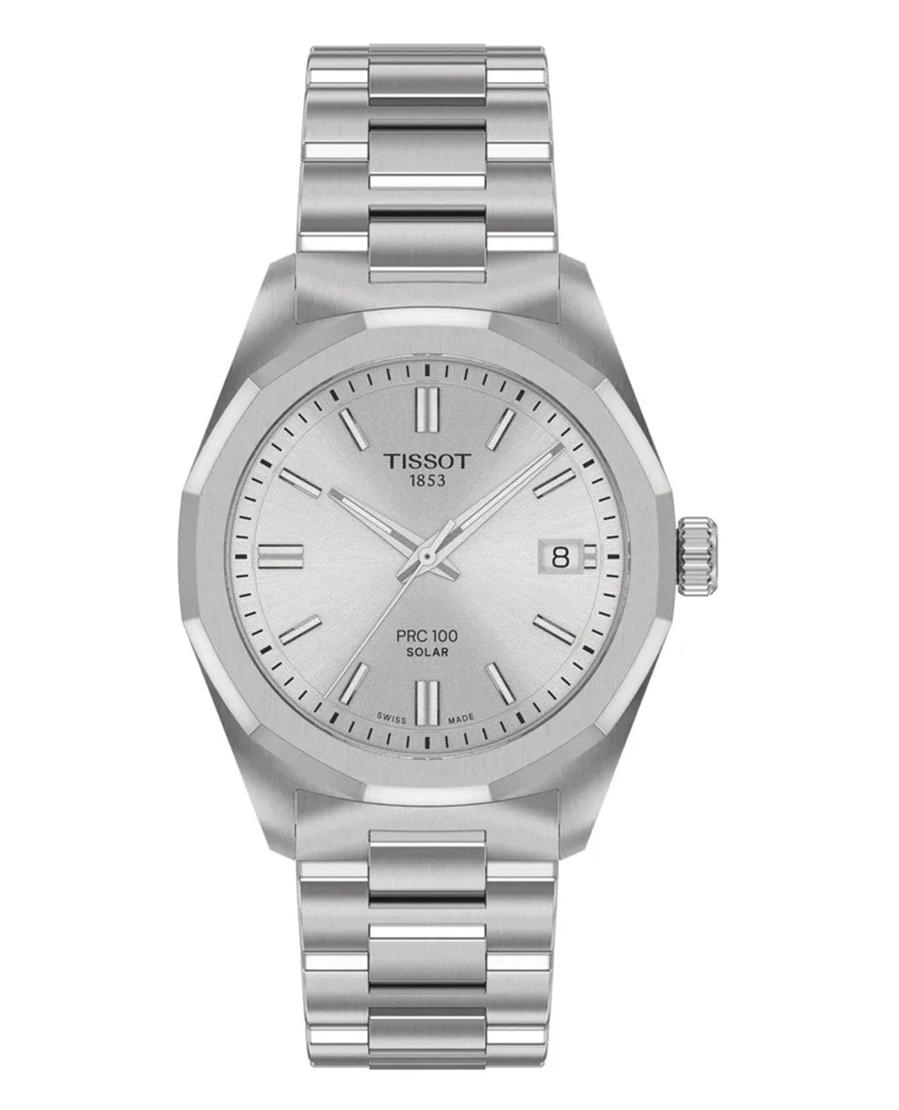 Tissot Tissot PRC 100 Solar Quartz 34mm T151.822.11.031.00 PRC 100 Solar T1518221103100 кварцевые женские часы серебристый циферблат, браслет нержавеющая сталь — вид спереди