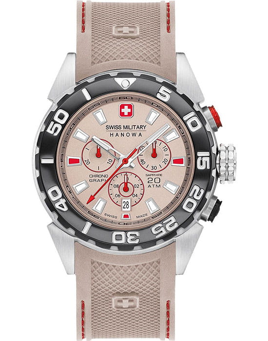 Swiss Military Hanowa Swiss Military Hanowa 06-4324.04.014  06-4324.04.014 кварцевые мужские часы розовый циферблат, браслет силикон — вид спереди