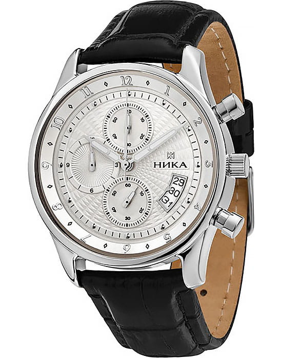 Ника 1876.0.9.22C  1876.0.9.22C кварцевые мужские часы серебристый циферблат, браслет кожаный — вид спереди