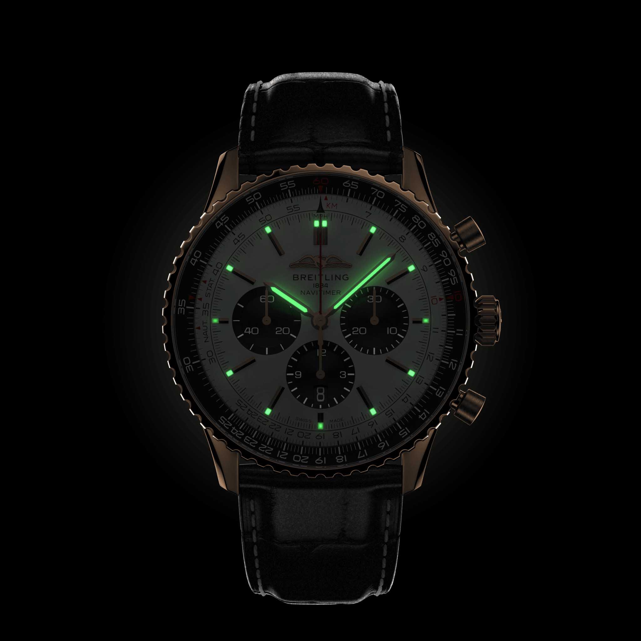 Breitling Breitling Navitimer B01 Chronograph 46 RB0137241G1P1, navitimer швейцария мужские часы на браслете кожаный боковой вид