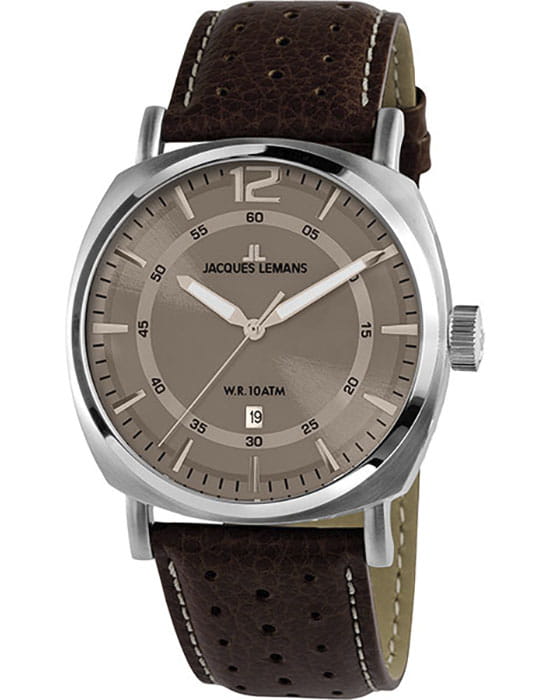 Jacques Lemans Jacques Lemans 1-1943G  1-1943G кварцевые мужские часы коричневый циферблат, браслет кожаный — вид спереди