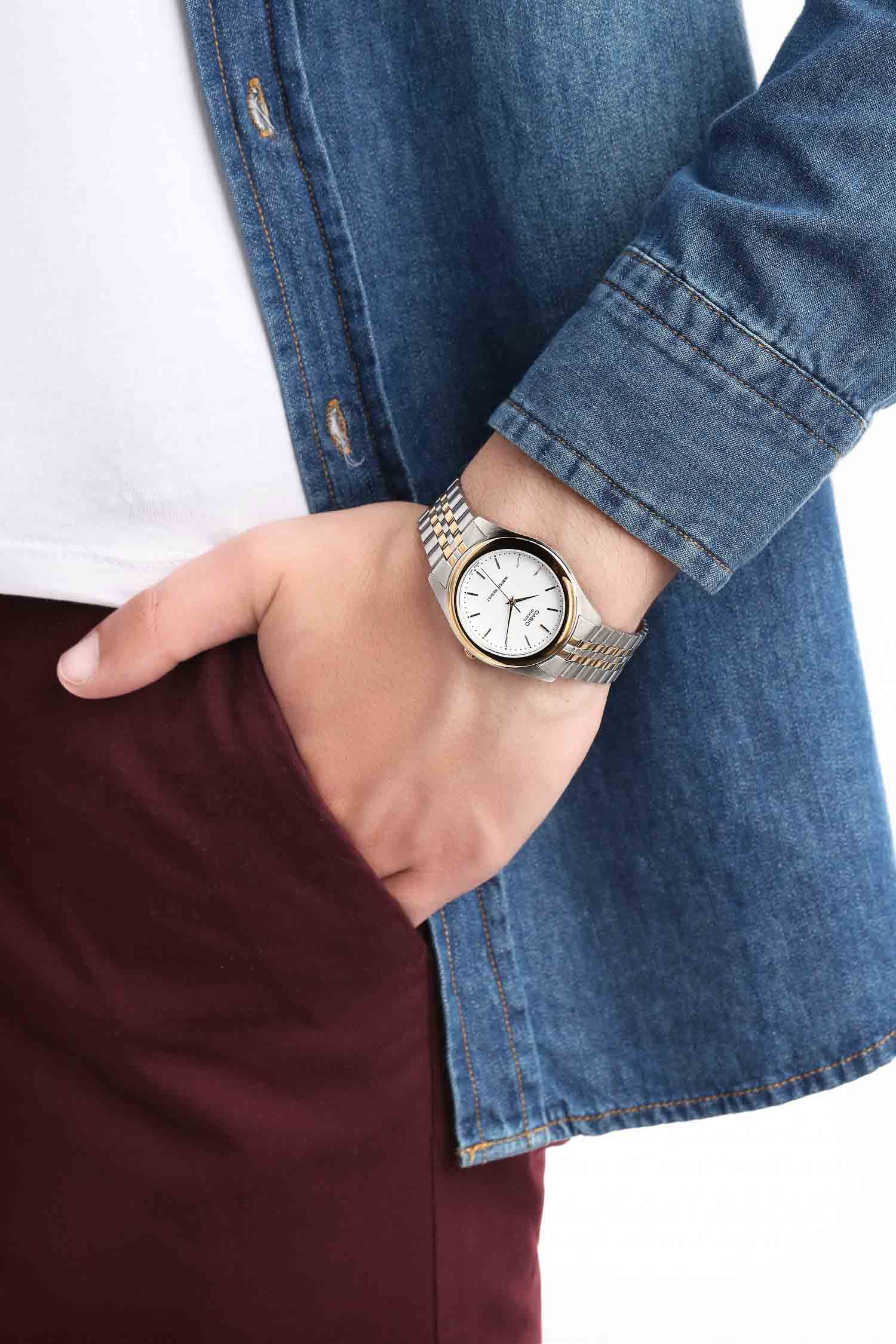 Casio Casio Collection MTP-1129G-7B, mtp япония мужские часы на браслете сталь с ip покрытием боковой вид