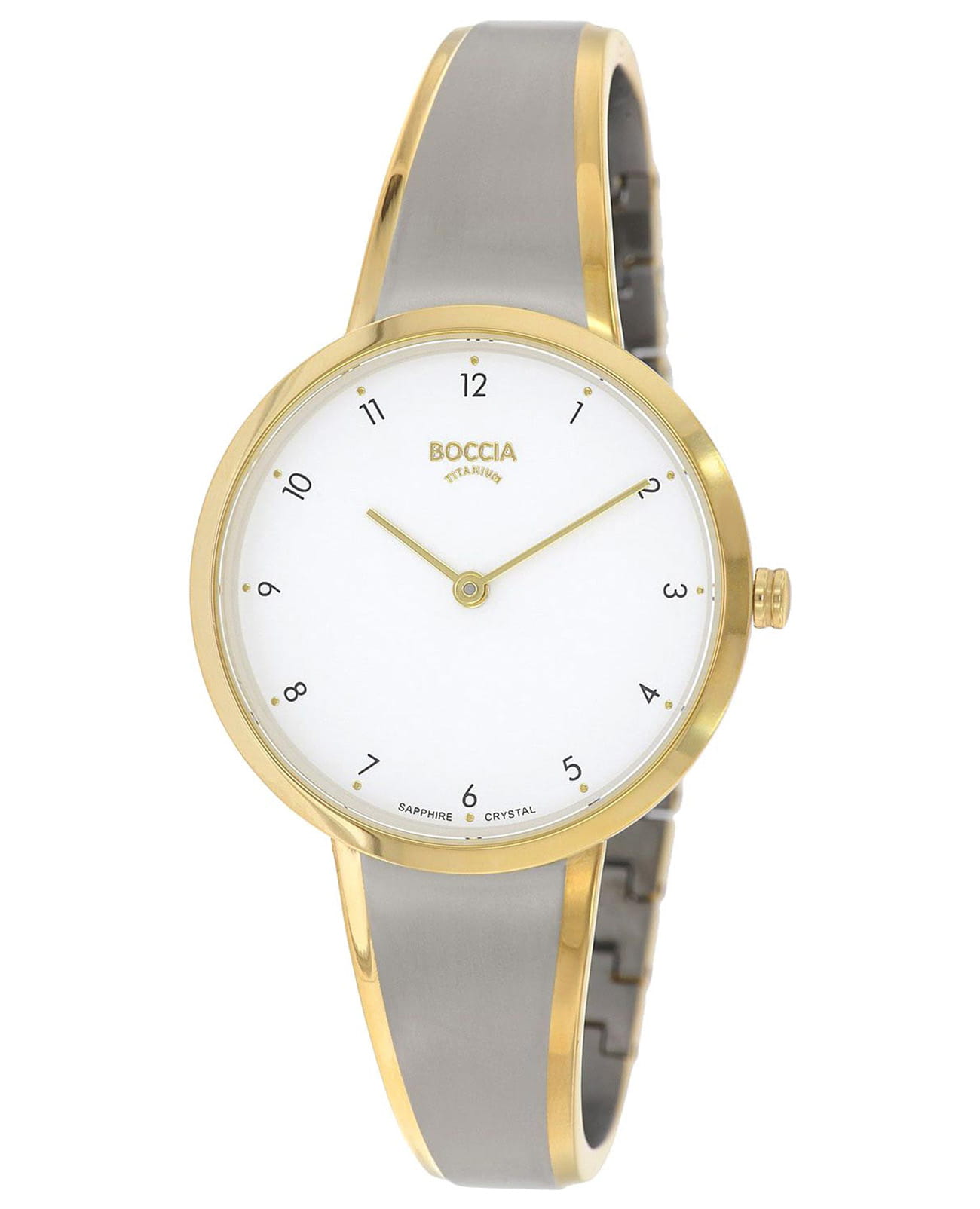 Boccia Titanium Boccia Titanium 3325-02  3325-02 кварцевые женские часы белый циферблат, браслет титановый c pvd покрытием — вид спереди