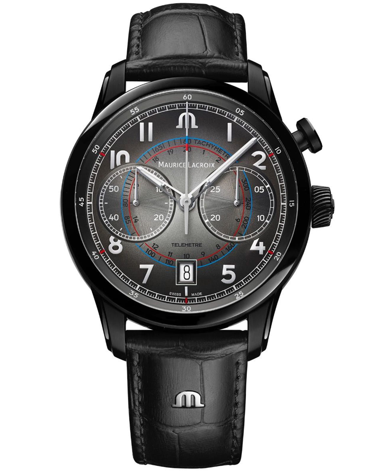 Maurice Lacroix Maurice Lacroix Pontos Chronograph Monopusher PT6428-DLB01-320-2  PT6428-DLB01-320-2 механические мужские часы черный циферблат, браслет нержавеющая сталь — вид спереди