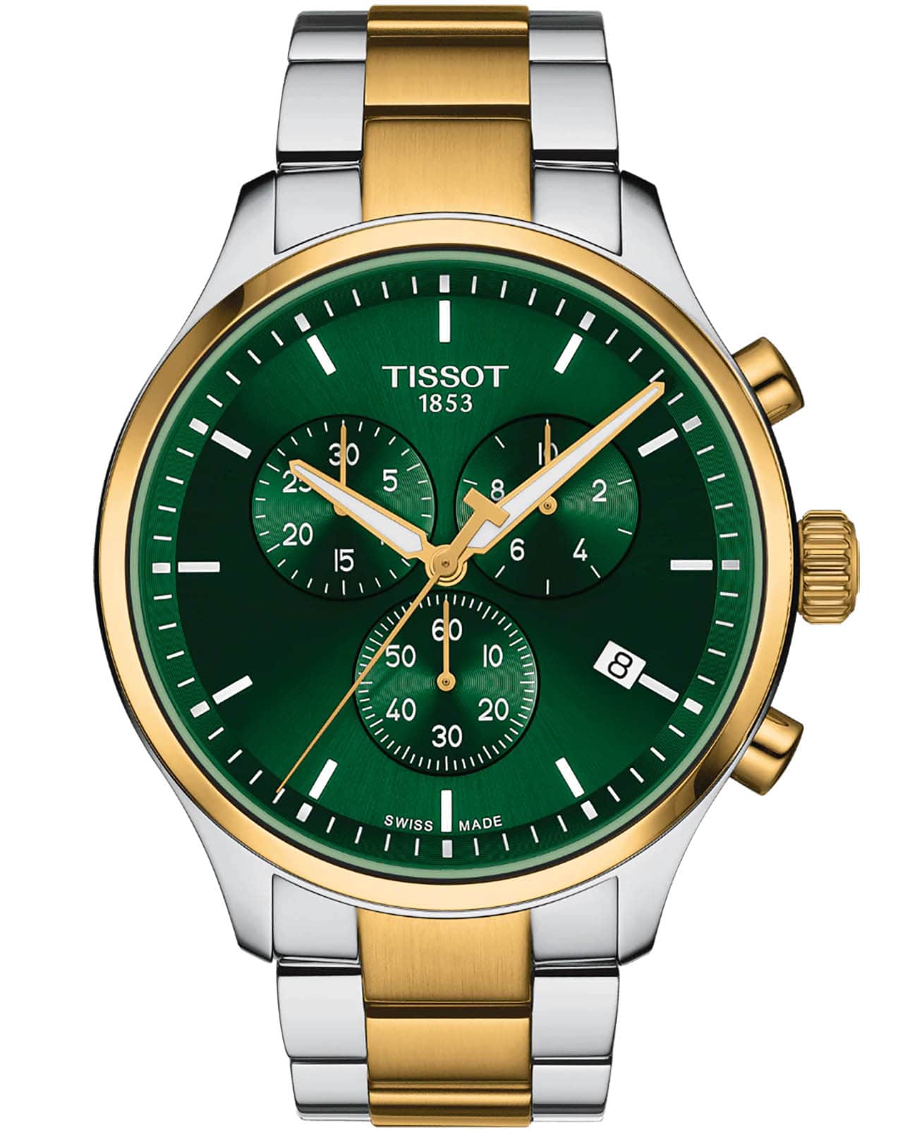 Tissot Tissot Chrono XL Classic T116.617.22.091.00 Chrono XL T1166172209100 кварцевые мужские часы зеленый циферблат, браслет сталь c pvd покрытием — вид спереди