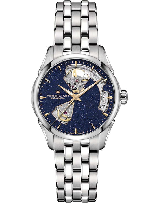 Hamilton Hamilton Jazzmaster Open Heart Auto H32215142  H32215142 механические женские часы синий циферблат, браслет нержавеющая сталь — вид спереди