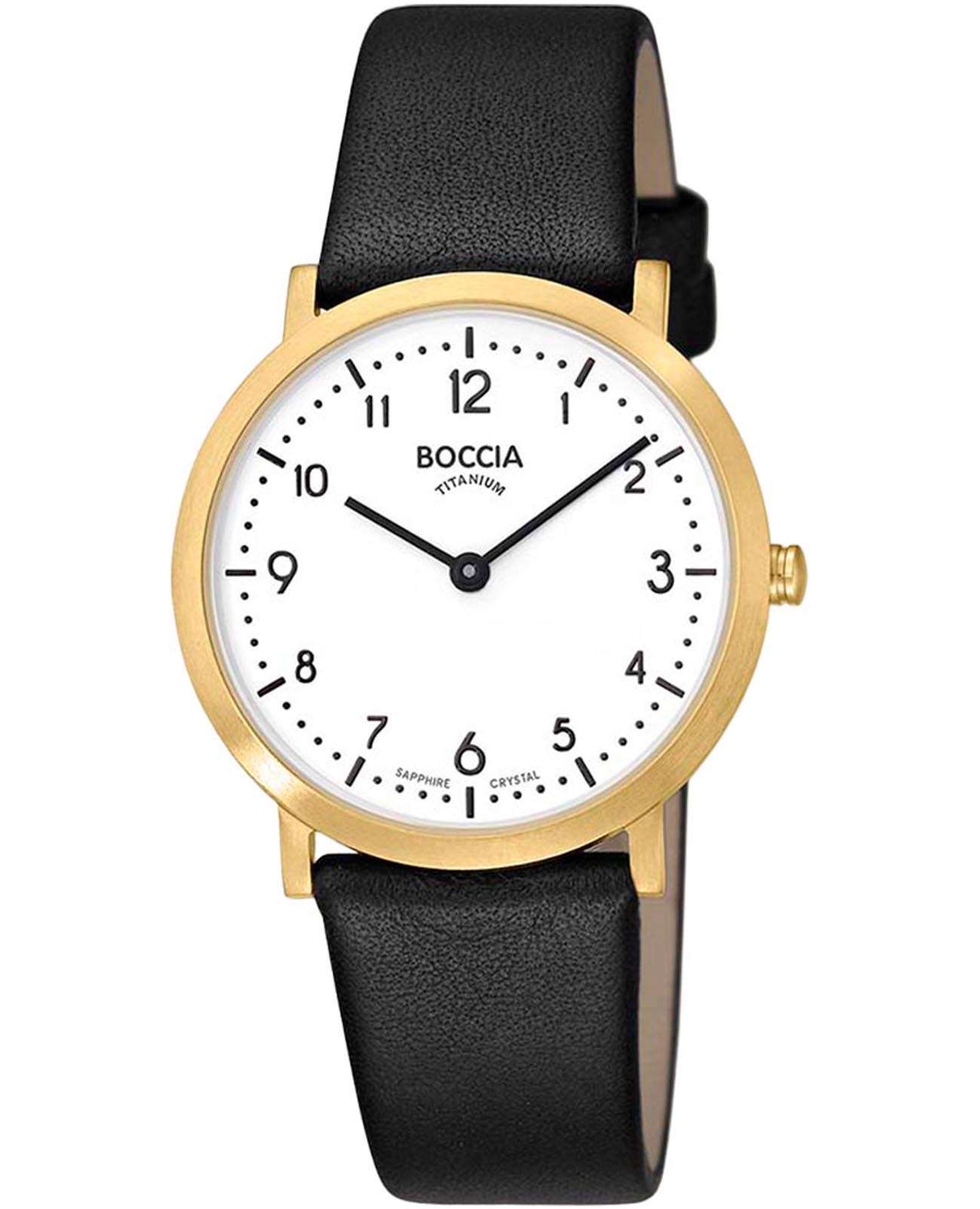 Boccia Titanium Boccia Titanium Circle-Oval 3335-02  3335-02 кварцевые женские часы белый циферблат, браслет кожаный — вид спереди