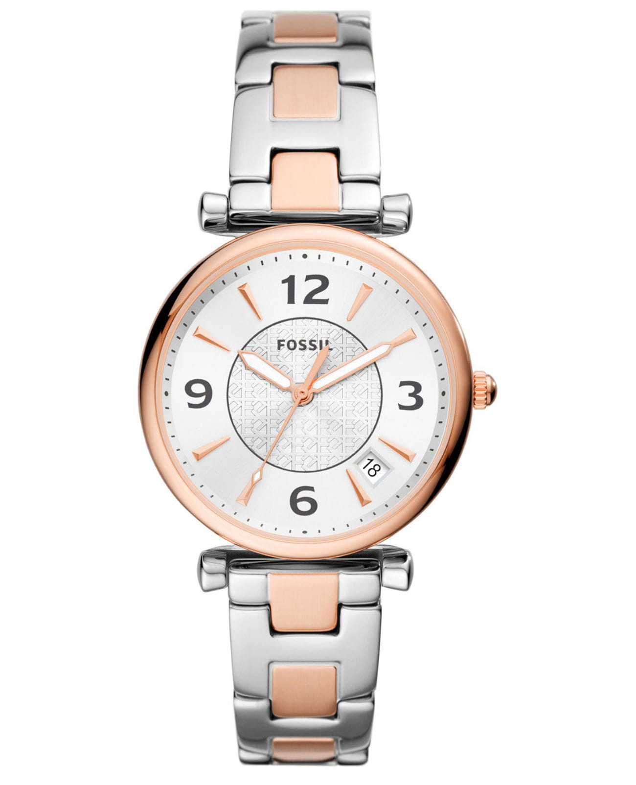 Fossil Fossil Carlie ES5156  ES5156 кварцевые женские часы серебристый циферблат, браслет сталь с ip покрытием — вид спереди