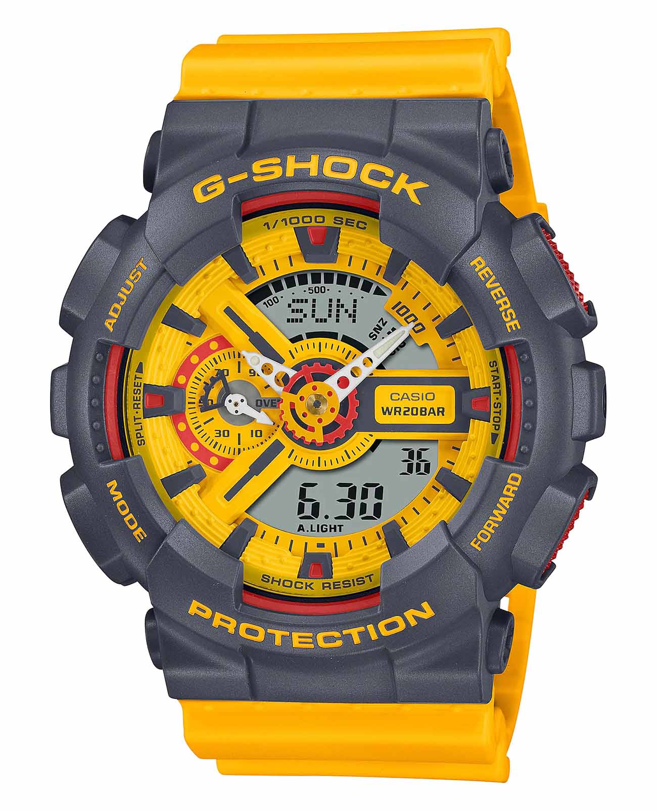 Casio Casio G-Shock GA-110Y-9A GA-110 GA-110Y-9A электронные мужские часы желтый циферблат, браслет пластик — вид спереди