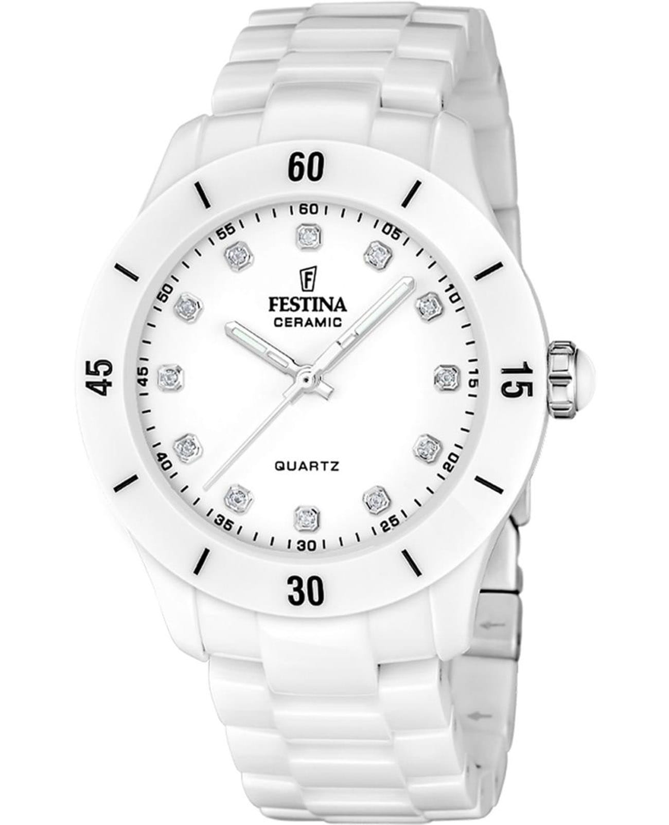 Festina Festina Ceramic F20720/2  F20720/2 кварцевые женские часы белый циферблат, браслет керамика — вид спереди