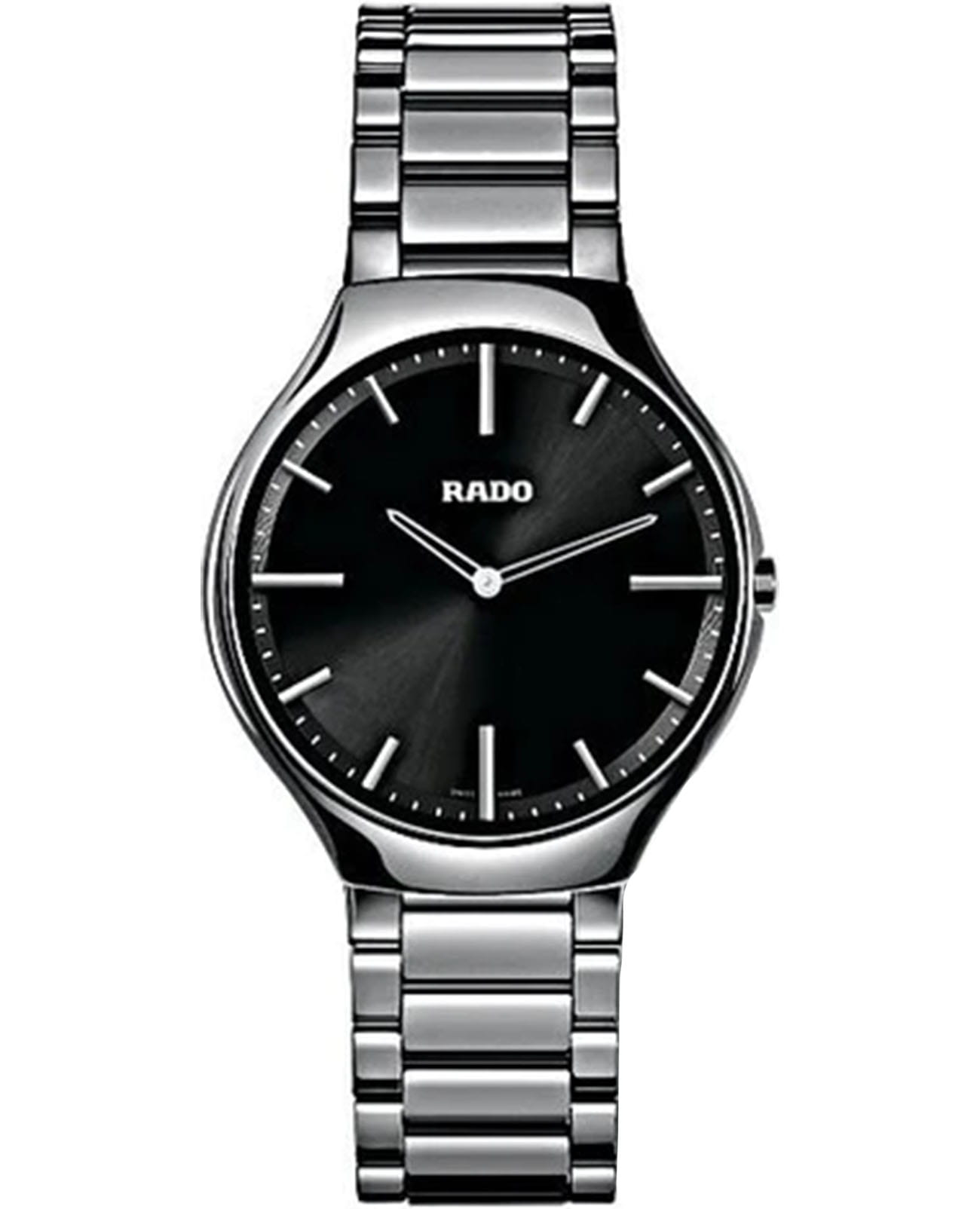 Rado Rado True Thinline R27955152  R27955152 кварцевые мужские часы черный циферблат, браслет высокотехнологичная керамика — вид спереди