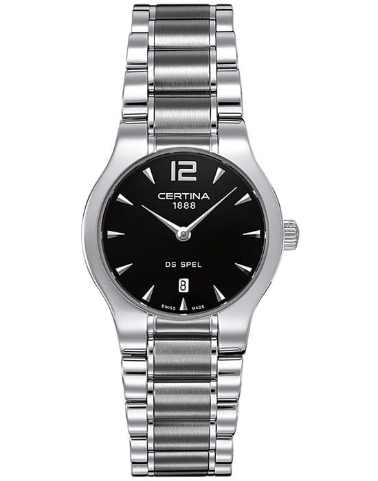 Certina Certina Lady Round C012.209.11.057.00  C0122091105700 кварцевые женские часы черный циферблат, браслет нержавеющая сталь — вид спереди
