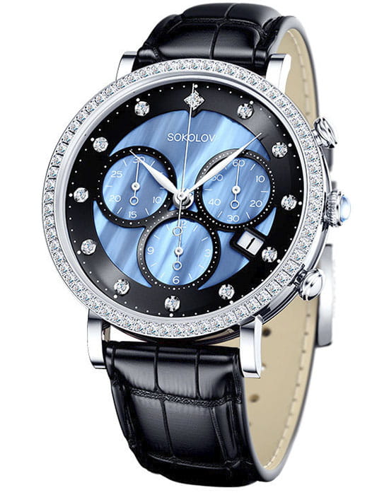 Sokolov 127.30.00.001.04.01.2  127.30.00.001.04.01.2 кварцевые женские часы  циферблат, браслет кожаный — вид спереди