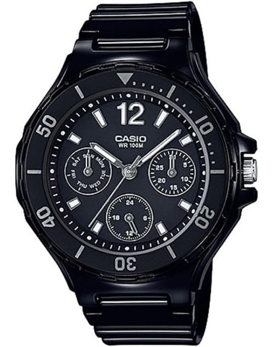 Casio Casio Illuminator LRW-250H-1A7E  LRW-250H-1A1 кварцевые женские часы черный циферблат, браслет резина — вид спереди