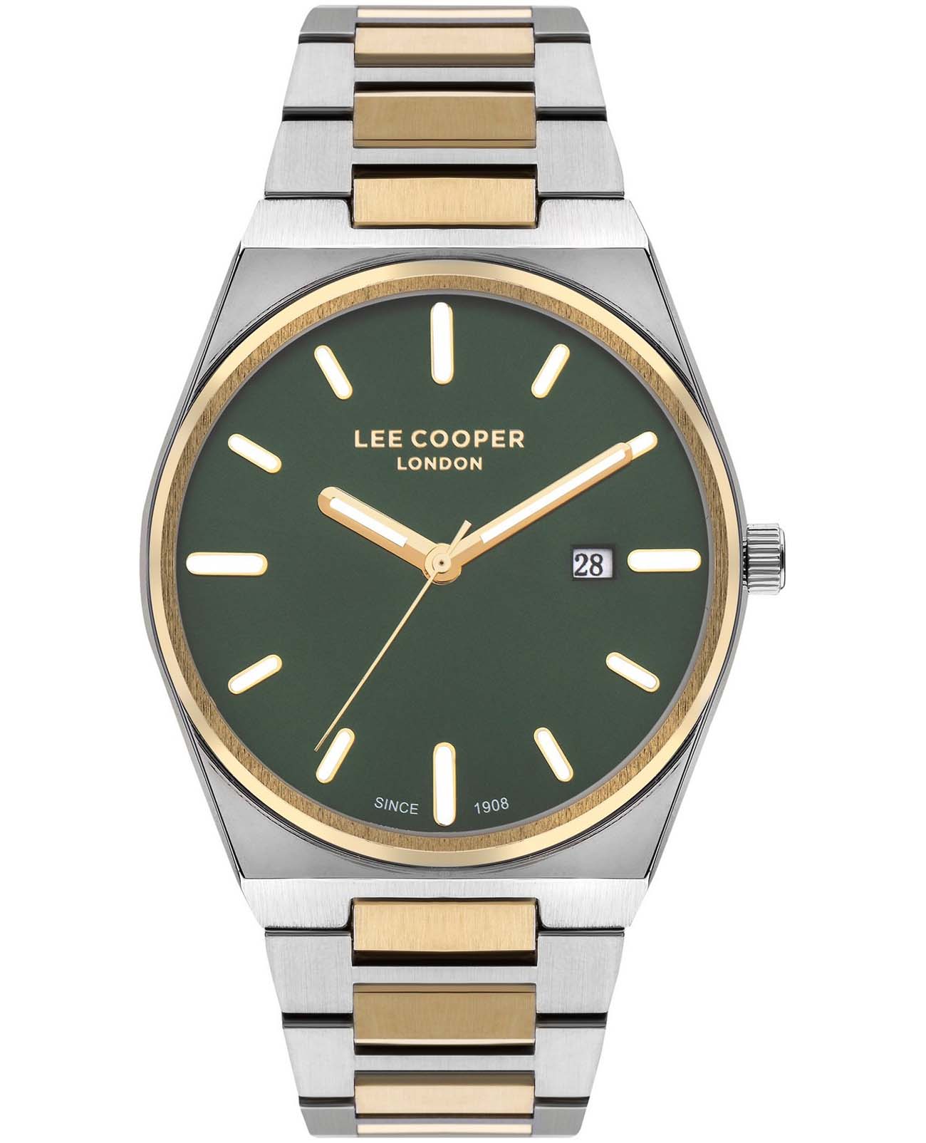Lee Cooper Lee Cooper LC07608.270  LC07608.270 кварцевые мужские часы зеленый циферблат, браслет нержавеющая сталь с ip-покрытием — вид спереди