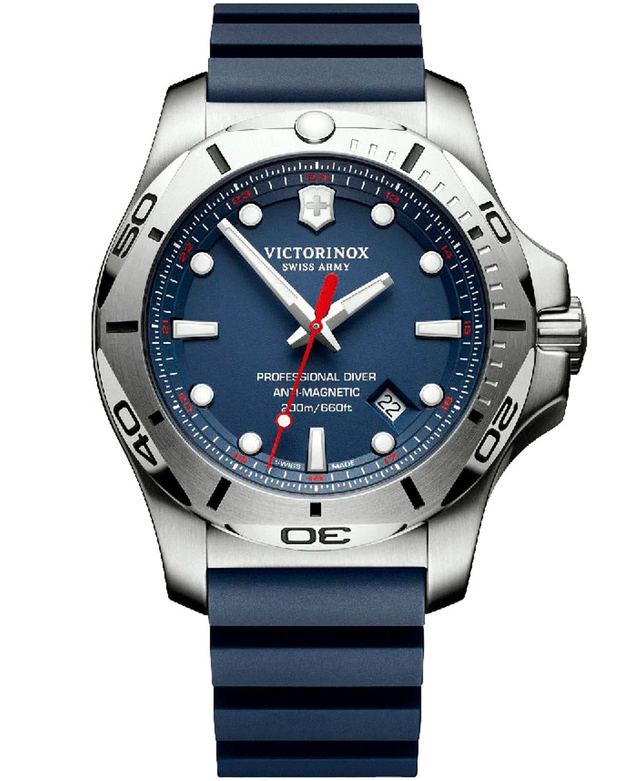 Victorinox Victorinox I.N.O.X. Professional Diver 241734  241734 кварцевые мужские часы синий циферблат, браслет каучук — вид спереди