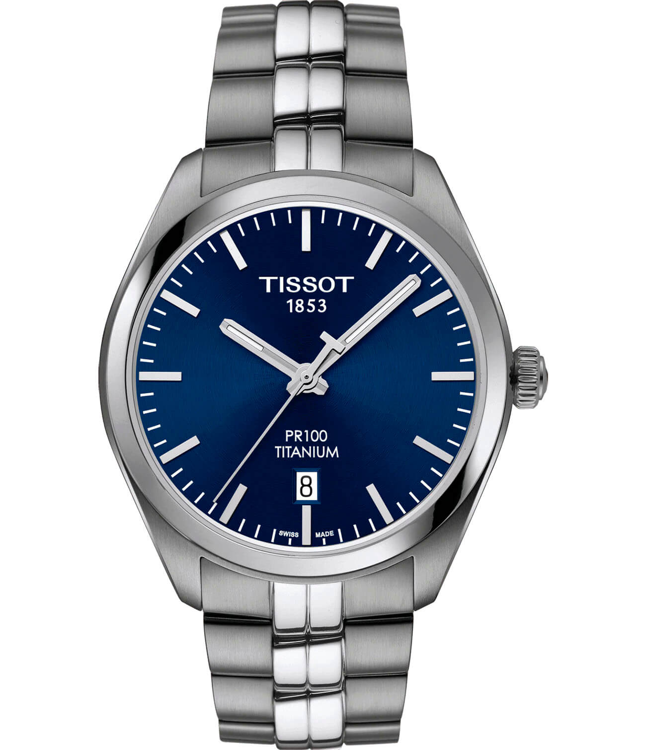 Tissot Tissot PR 100 Titanium Quartz T101.410.44.041.00 PR 100 T1014104404100 кварцевые мужские часы синий циферблат, браслет титановый — вид спереди