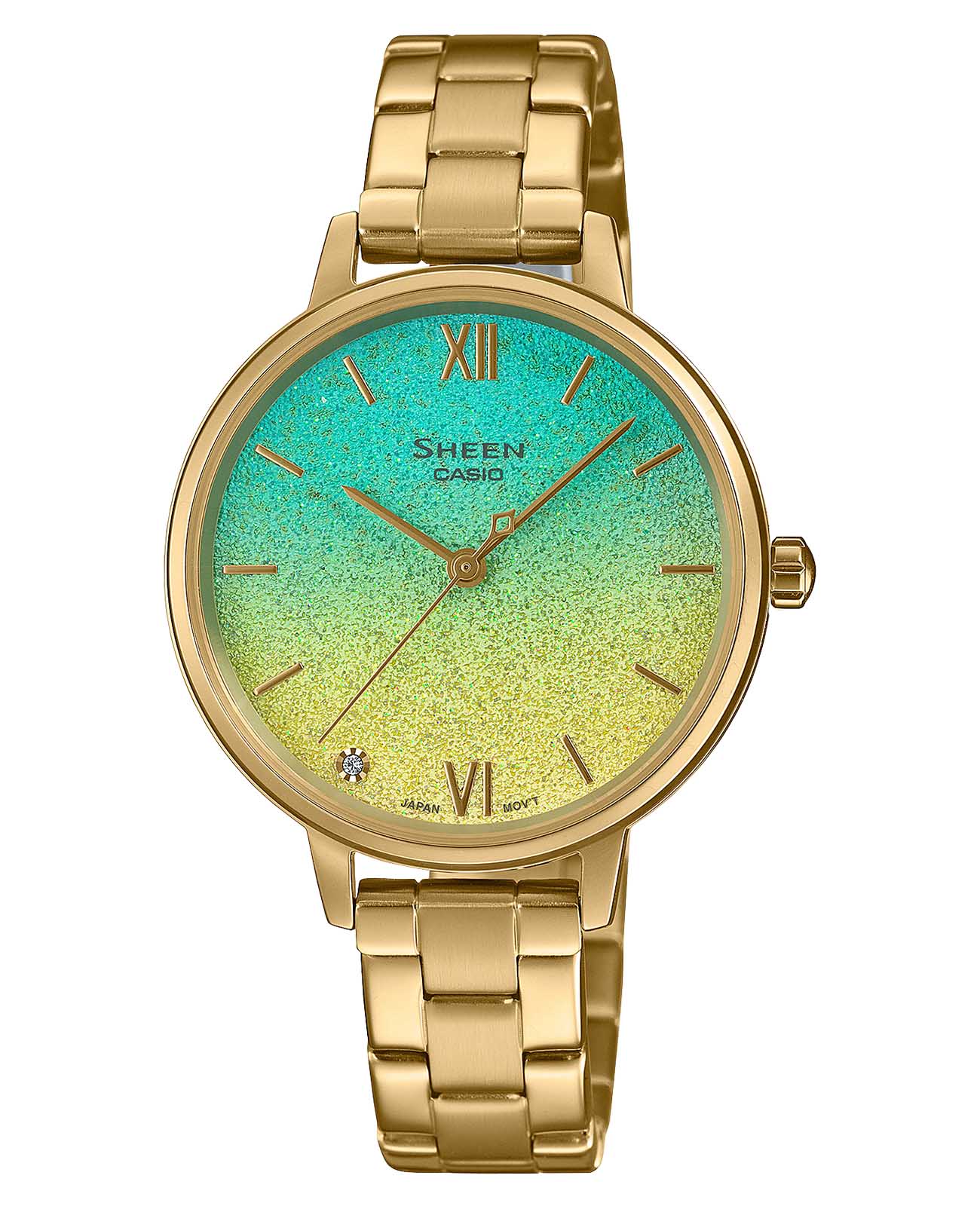 Casio Casio Sheen SHE-4548G-2A  SHE-4548G-2A кварцевые женские часы  циферблат, браслет сталь с ip покрытием — вид спереди