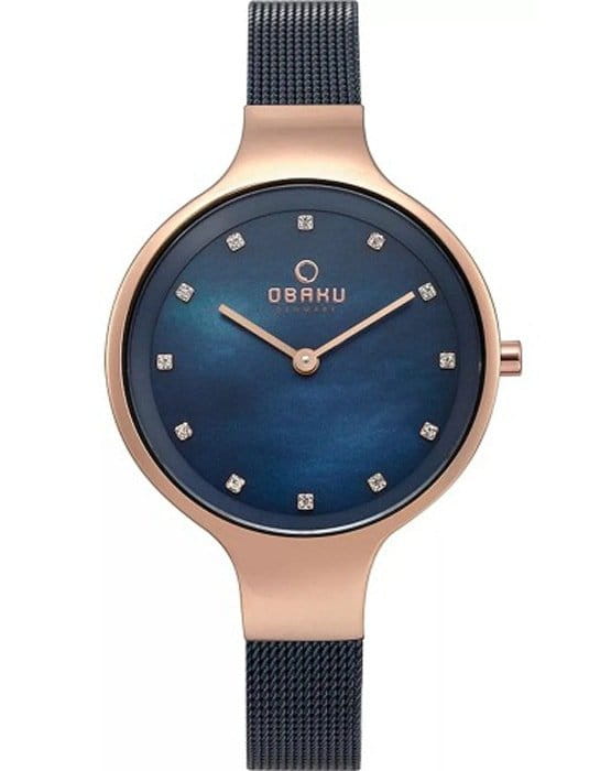 Obaku Obaku V173LXVLML  V173LXVLML кварцевые женские часы синий циферблат, браслет сталь с ip покрытием — вид спереди
