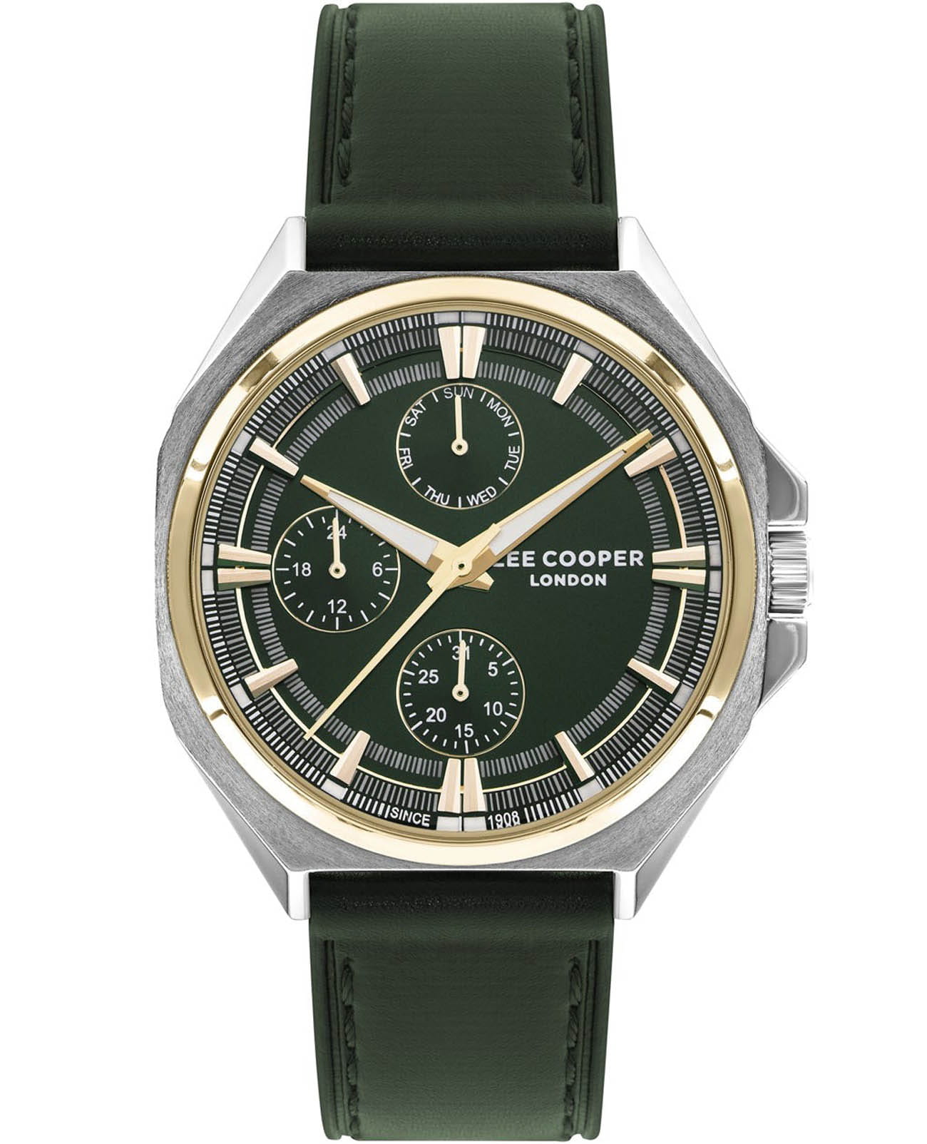 Lee Cooper Lee Cooper LC07568.377  LC07568.377 кварцевые мужские часы зеленый циферблат, браслет кожаный — вид спереди