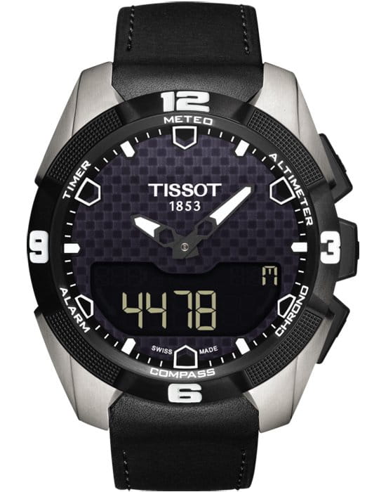 Tissot Tissot T-Touch Expert Solar T091.420.46.051.00 T Touch T0914204605100 кварцевые мужские часы черный циферблат, браслет кожаный — вид спереди