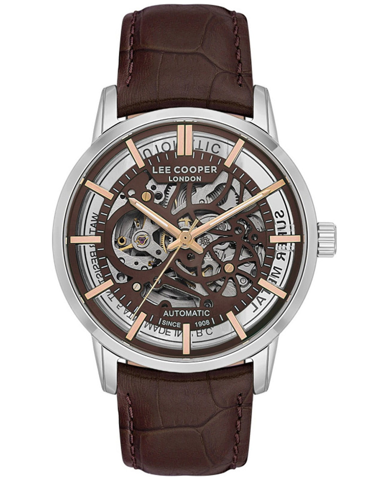 Lee Cooper Lee Cooper LC08035.344  LC08035.344 механические мужские часы коричневый циферблат, браслет кожаный — вид спереди