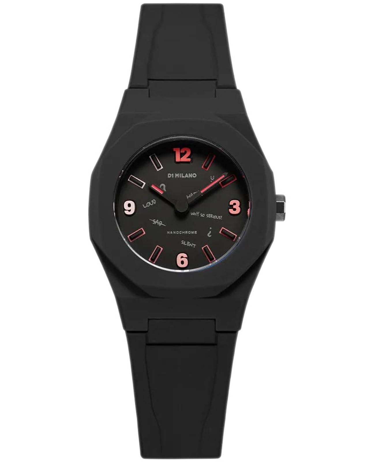 D1 Milano D1 Milano Nanochrome NCRJ04  NCRJ04 кварцевые женские часы черный циферблат, браслет силикон — вид спереди