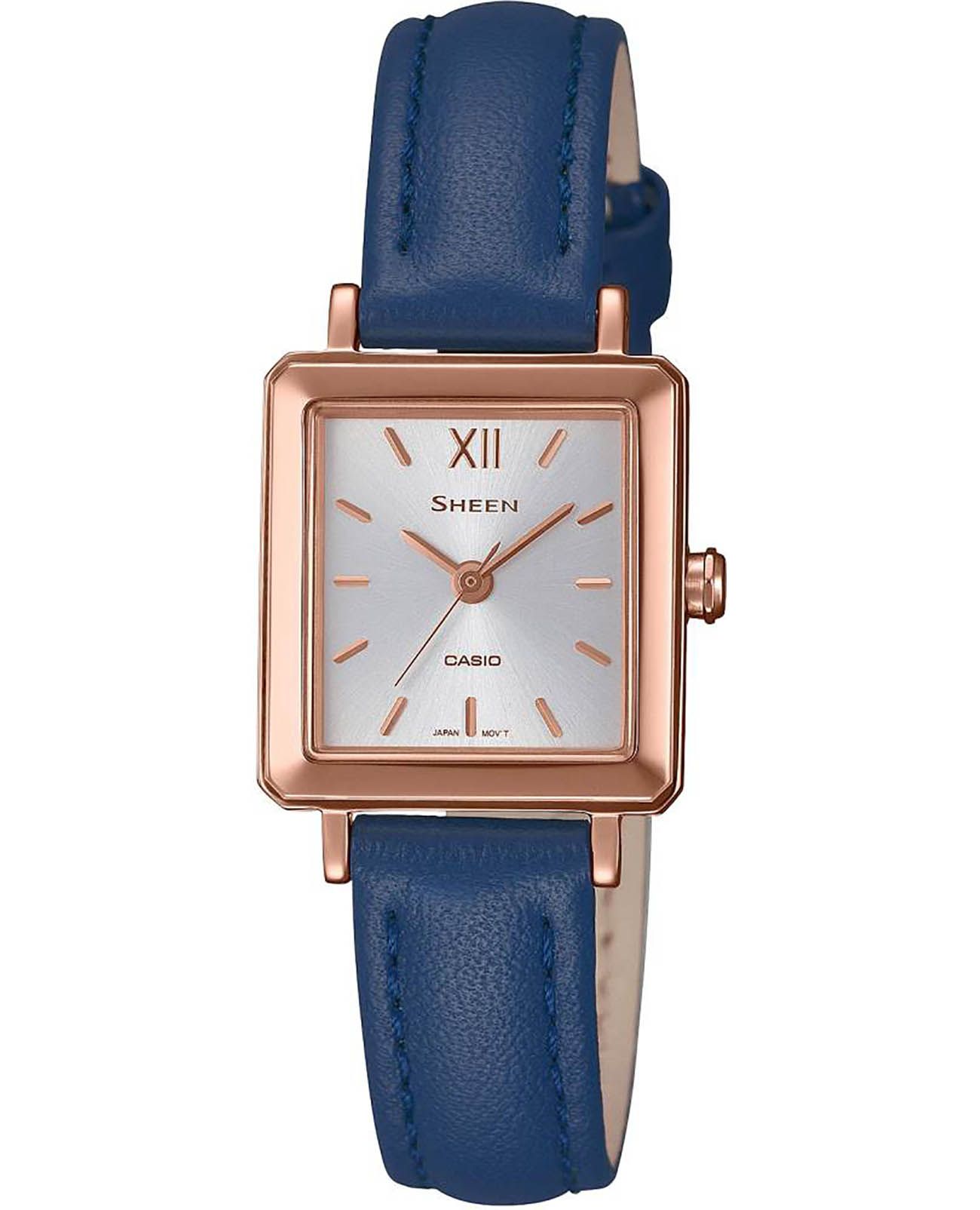 Casio Casio Sheen SHE-4538GL-7AUDF  SHE-4538GL-7AUDF кварцевые женские часы серебристый циферблат, браслет кожаный — вид спереди