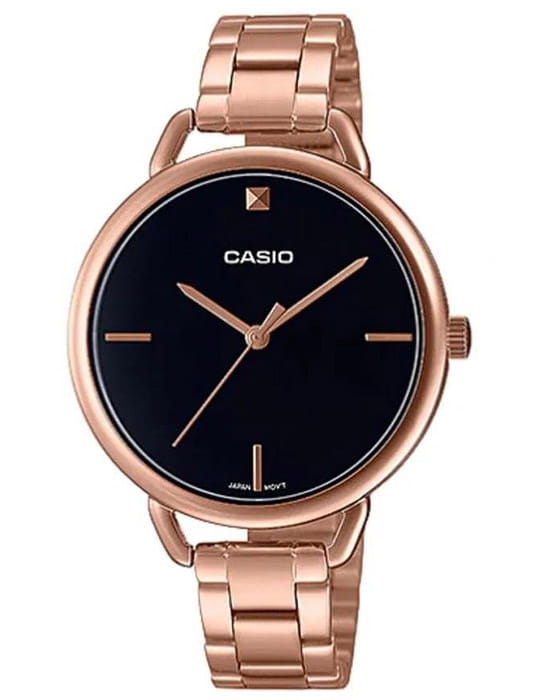 Casio Casio Collection LTP-E415PG-1C  LTP-E415PG-1C кварцевые женские часы черный циферблат, браслет нержавеющая сталь с ip-покрытием — вид спереди