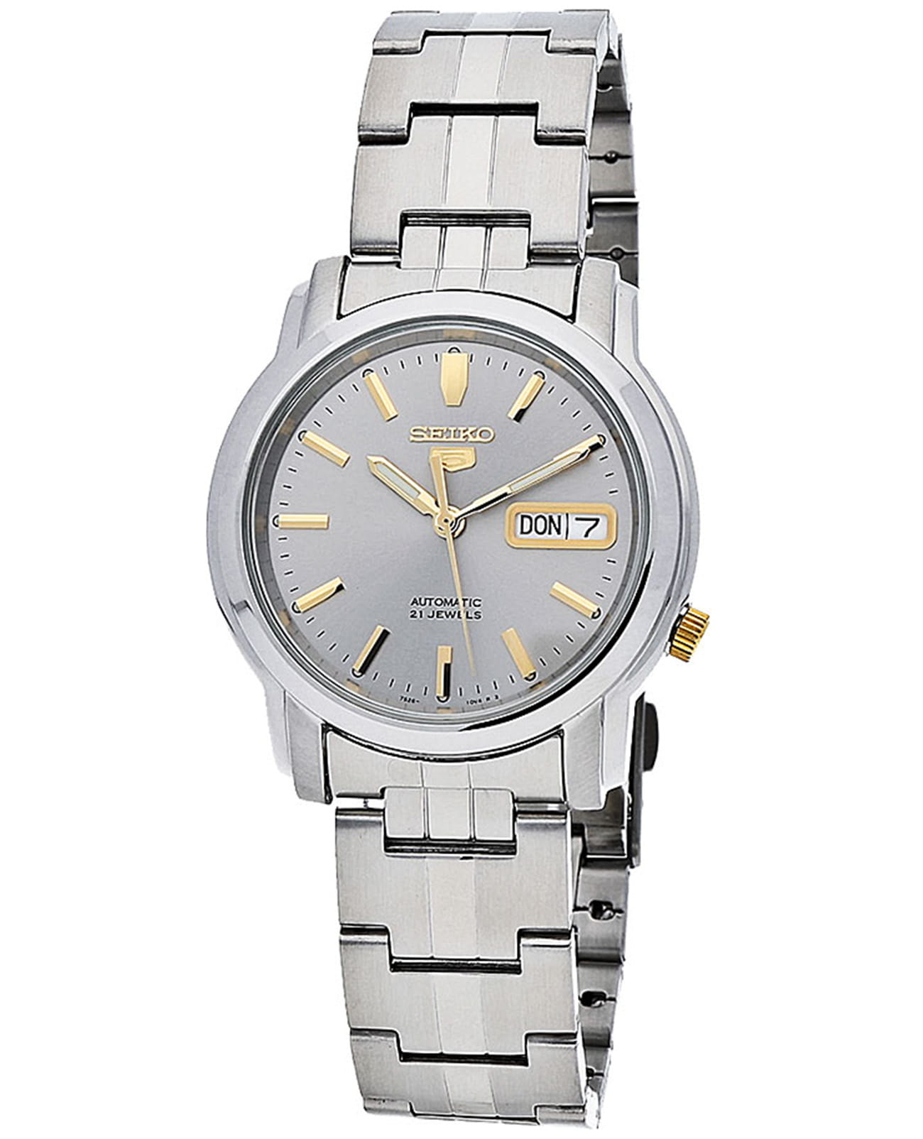 Seiko Seiko 5 Regular SNKK67K1  SNKK67K1 механические мужские часы серебристый циферблат, браслет нержавеющая сталь — вид спереди