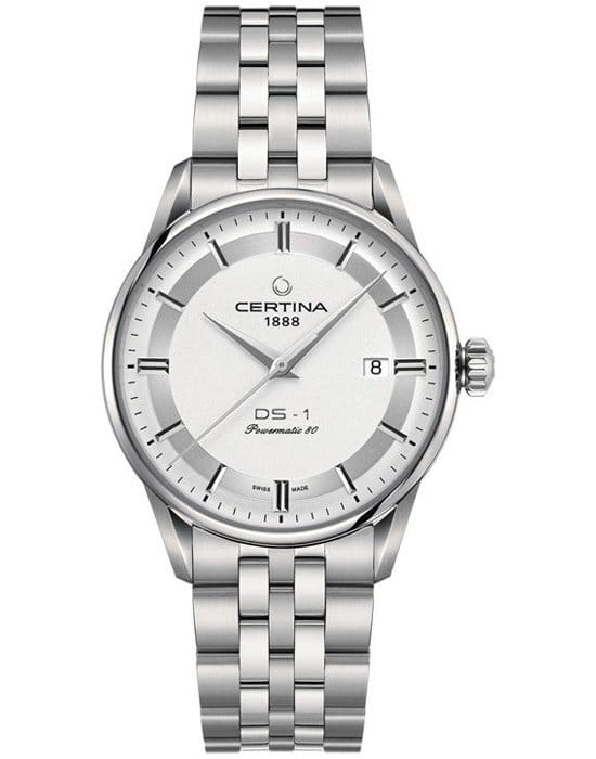 Certina Certina DS-1 Powermatic 80 Himalaya Special Edition C029.807.11.031.60 DS 1 C0298071103160 автокварц (кинетик) мужские часы белый циферблат, браслет нержавеющая сталь — вид спереди
