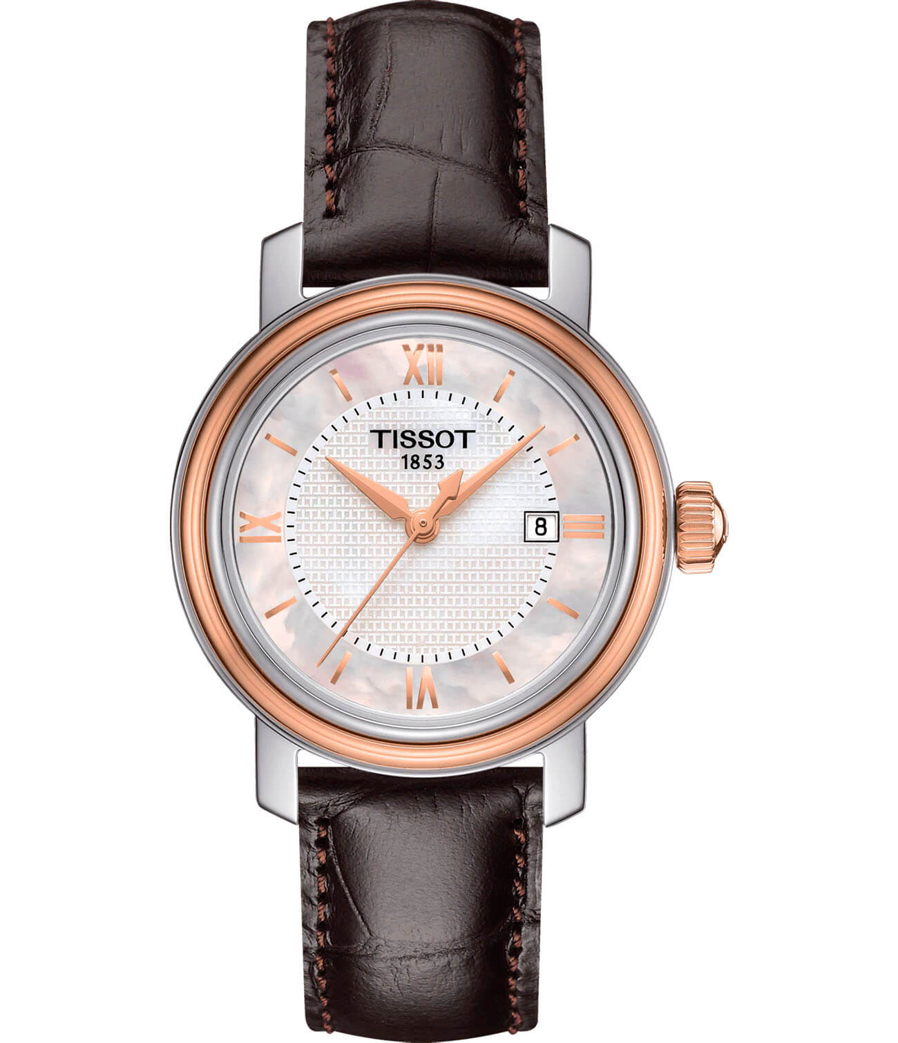 Tissot Tissot Bridgeport Lady T097.010.26.118.00 Bridgeport T0970102611800 кварцевые женские часы белый циферблат, браслет кожаный — вид спереди