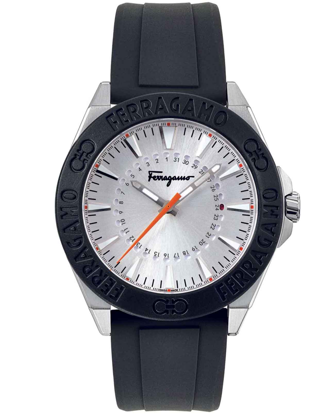 Salvatore Ferragamo Salvatore Ferragamo SFMQ00122  SFMQ00122 кварцевые мужские часы серебристый циферблат, браслет силикон — вид спереди