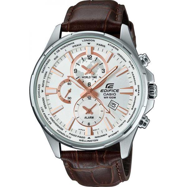 Casio Casio Edifice EFR-304L-7A EFR EFR-304L-7A кварцевые мужские часы белый циферблат, браслет 18-каратное желтое золото — вид спереди