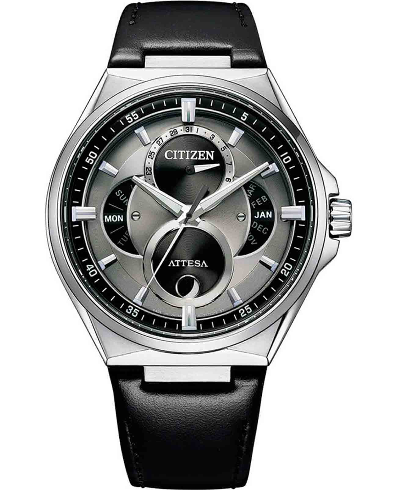 Citizen Citizen Attesa BU0060-09H  BU0060-09H кварцевые мужские часы серый циферблат, браслет кожаный — вид спереди
