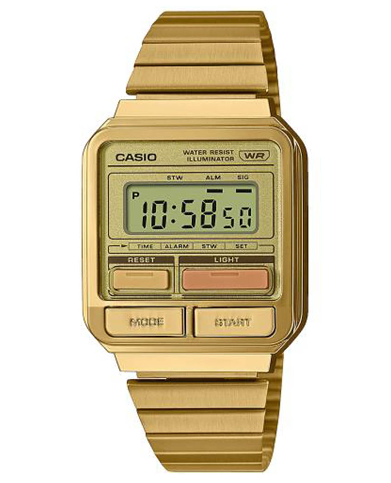 Casio Casio Vintage A120WEG-9AEF  A120WEG-9AEF кварцевые мужские часы  циферблат, браслет нержавеющая сталь с ip-покрытием — вид спереди