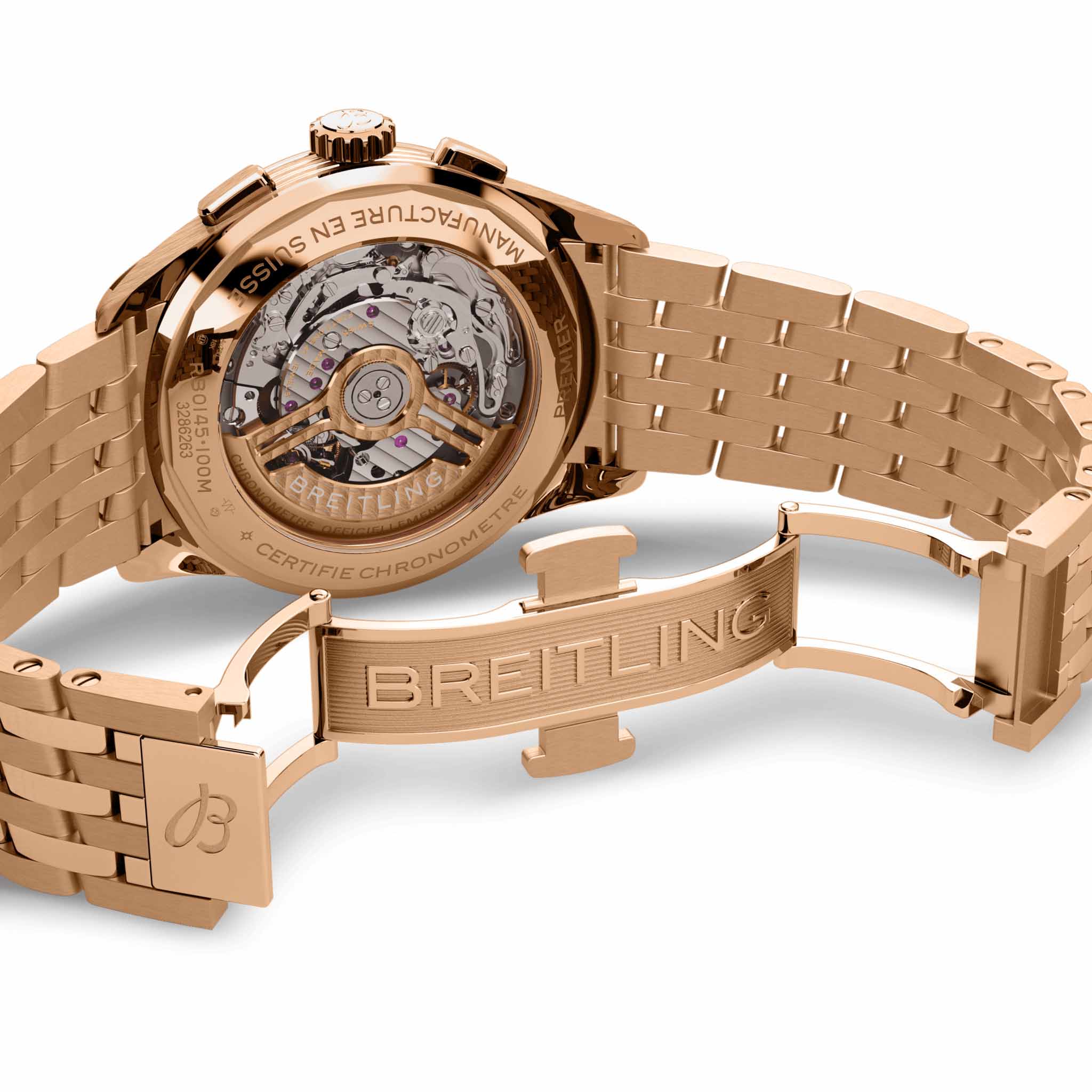 Breitling Breitling Premier B01 Chronograph 42 RB0145371G1R1, premier швейцария мужские часы на браслете 18-каратное красное золото боковой вид