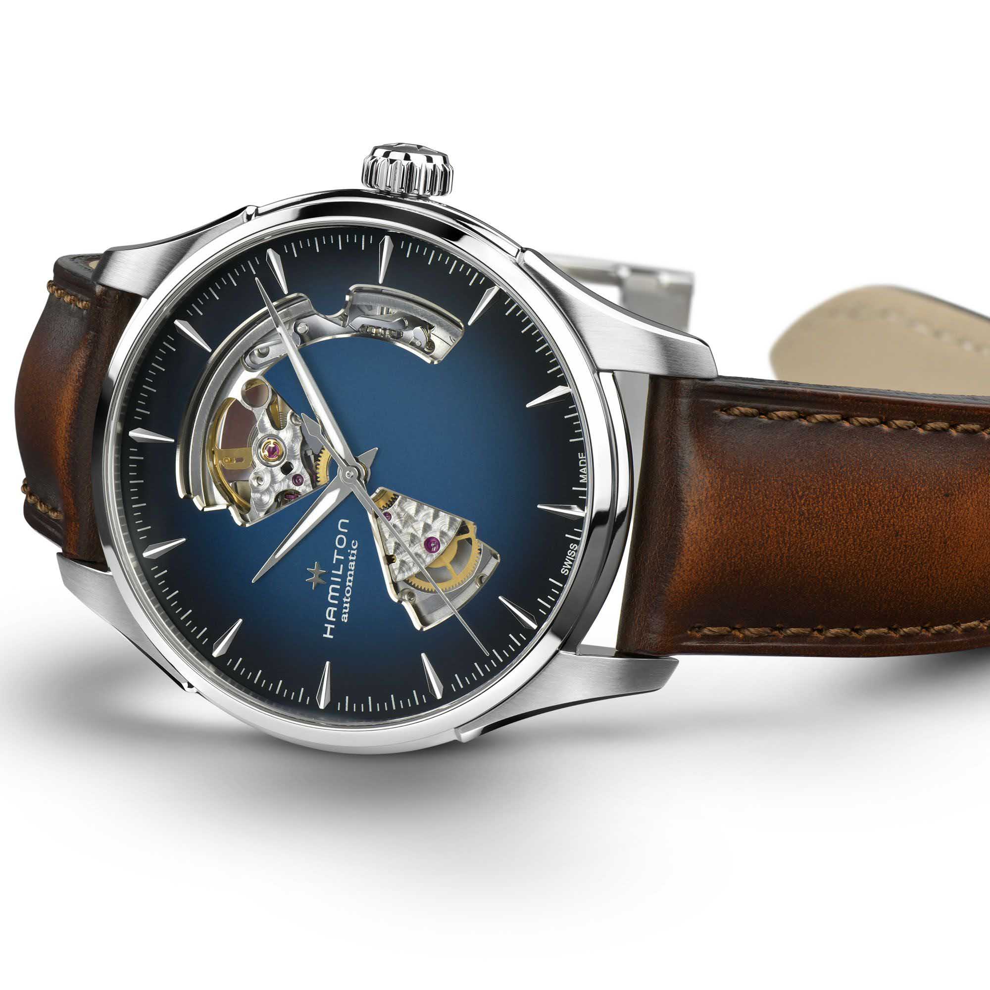 Hamilton Hamilton Jazzmaster Open Heart Auto H32675540, jazzmaster швейцария мужские часы на браслете кожаный боковой вид