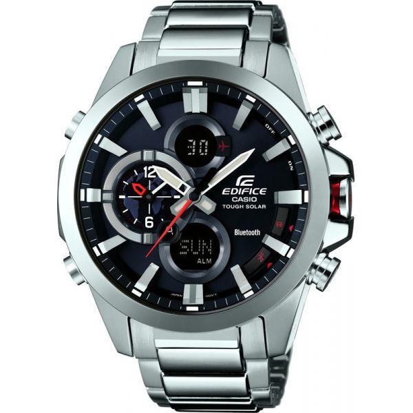 Casio Casio Edifice ECB-500D-1A ECB ECB-500D-1A кварцевые мужские часы черный циферблат, браслет нержавеющая сталь — вид спереди
