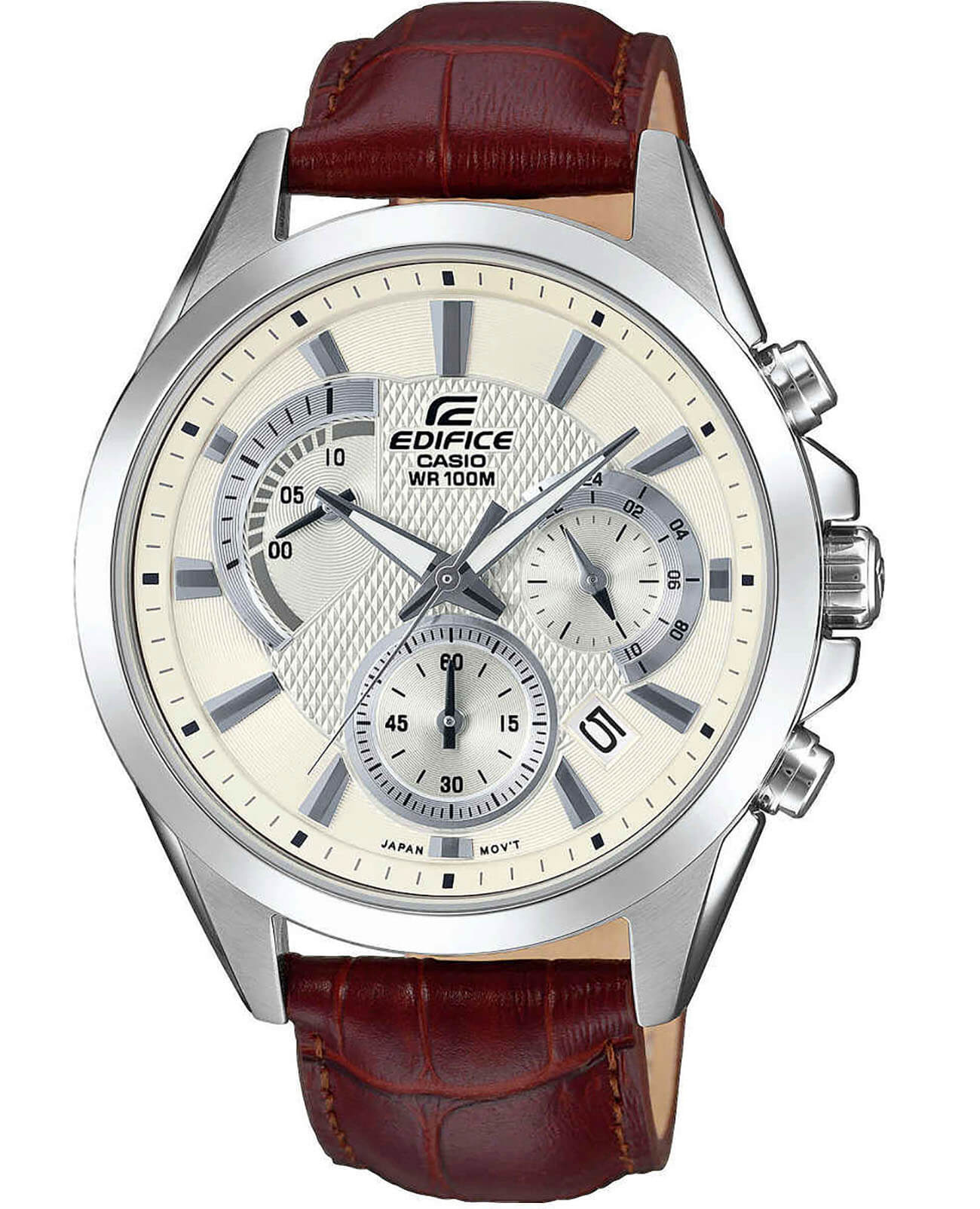 Casio Casio Edifice EFV-580L-7A EFV EFV-580L-7A кварцевые мужские часы бежевый циферблат, браслет кожаный — вид спереди