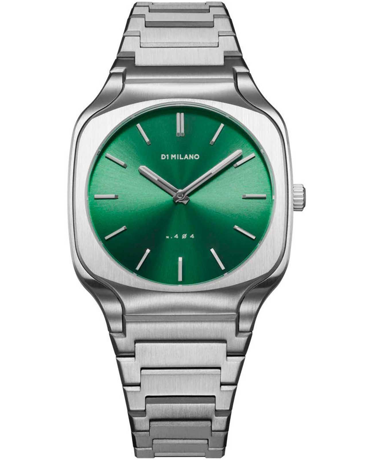 D1 Milano D1 Milano Square SQBJ06  SQBJ06 кварцевые мужские часы зеленый циферблат, браслет нержавеющая сталь 316l — вид спереди