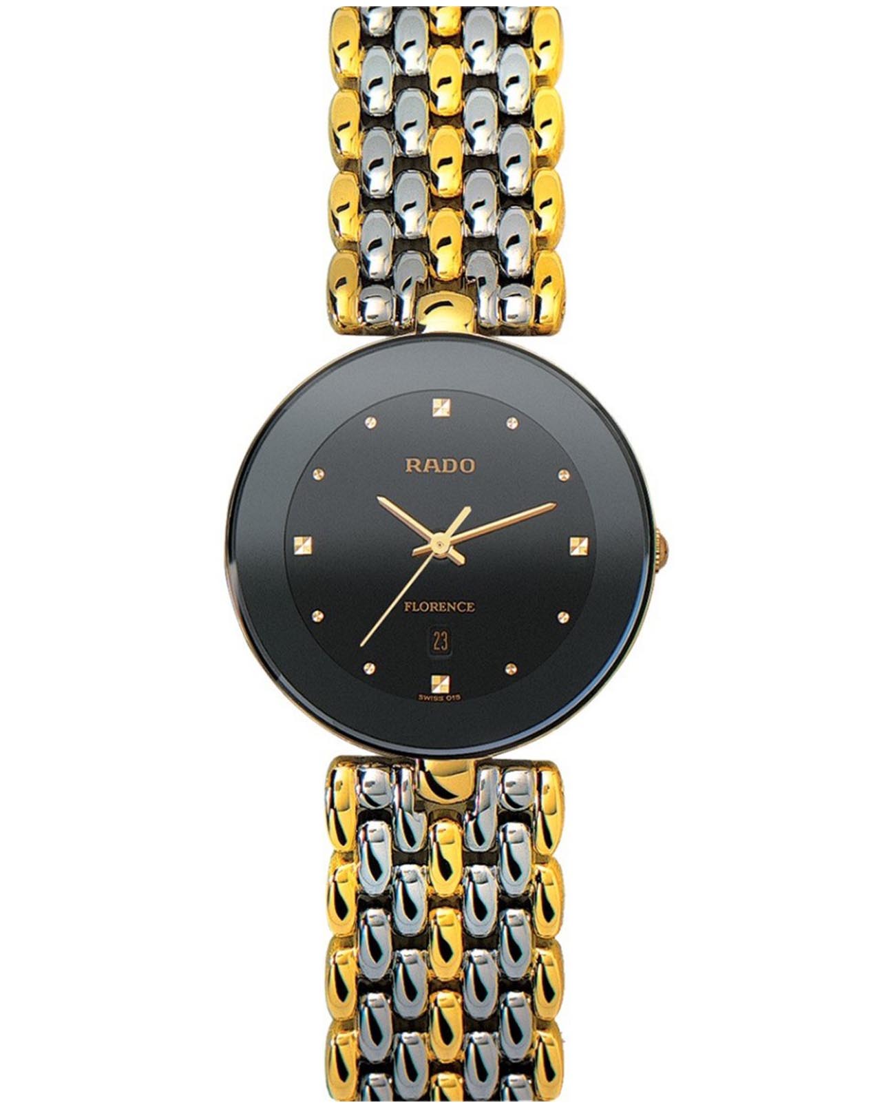 Rado Rado Florence Rondo R48743153  R48743153 кварцевые мужские часы черный циферблат, браслет нержавеющая сталь с pvd-покрытием — вид спереди