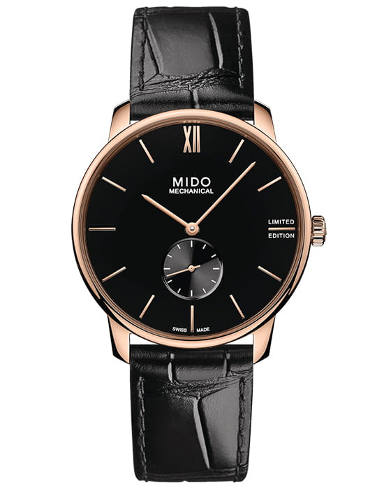 Mido Mido Baroncelli Mechanical M037.405.36.050.00  M0374053605000 механические мужские часы черный циферблат, браслет кожаный — вид спереди