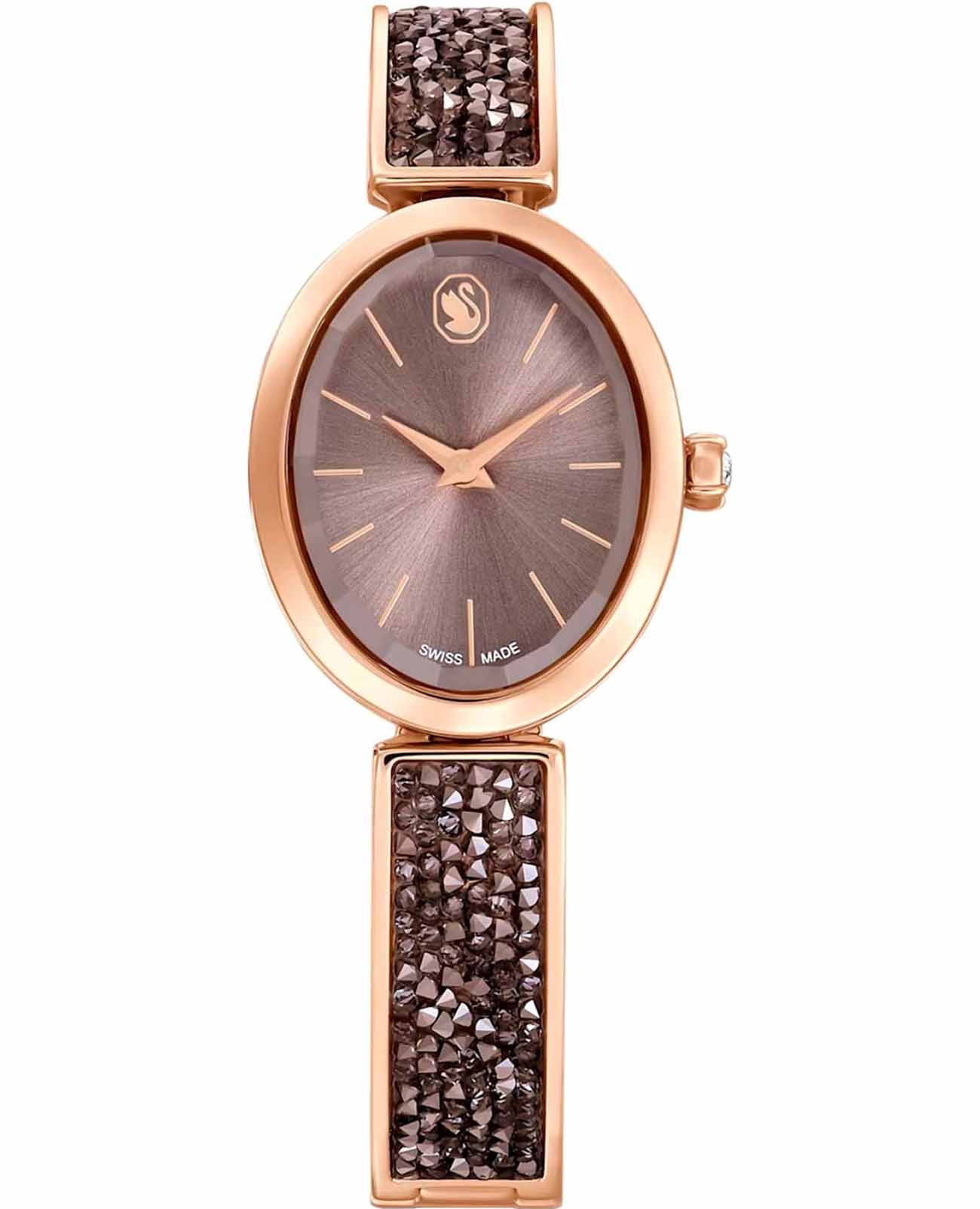 Swarovski Swarovski Crystal Rock Oval 5656857  5656857 кварцевые женские часы коричневый циферблат, браслет нержавеющая сталь с pvd-покрытием — вид спереди