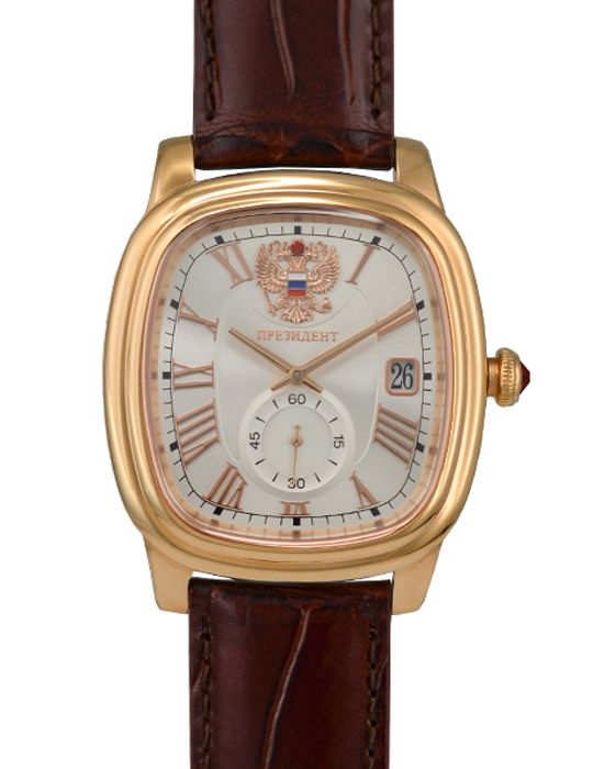 Президент Президент 3709070  3709070 кварцевые мужские часы белый циферблат, браслет кожаный — вид спереди