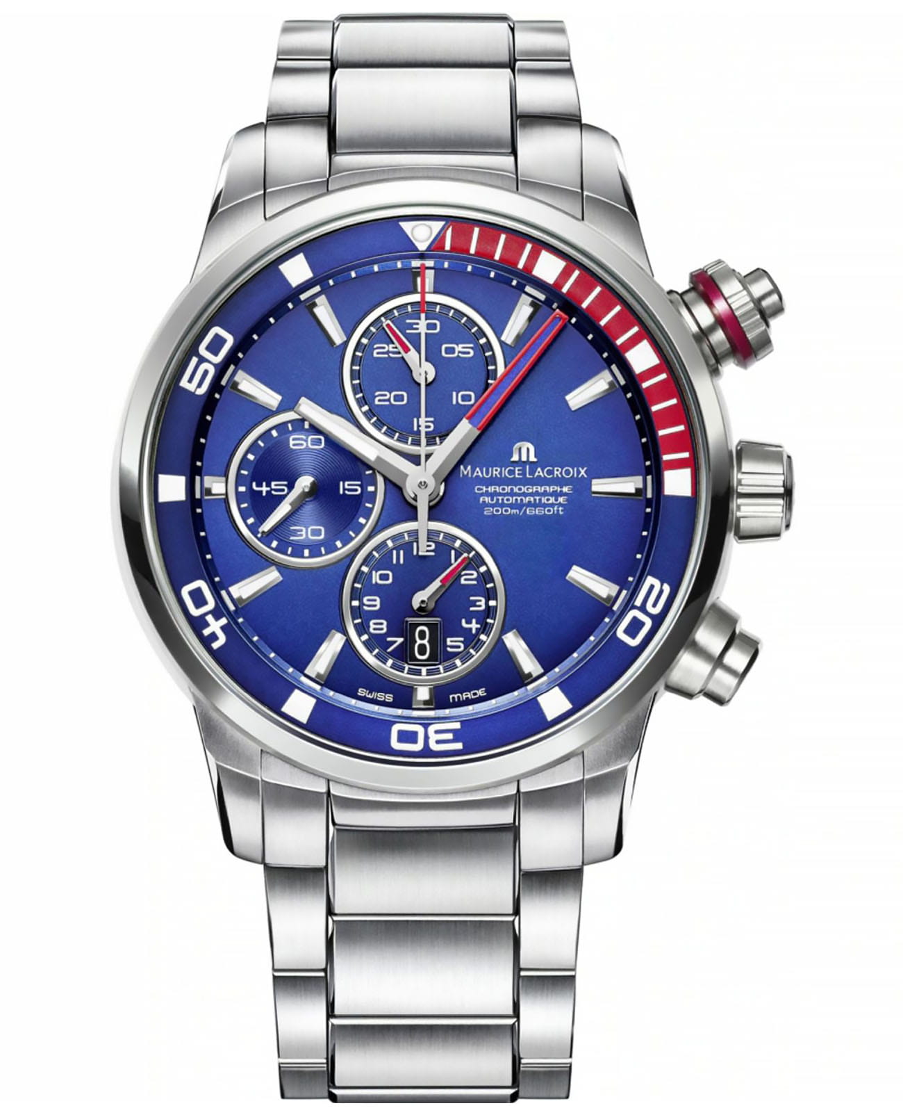 Maurice Lacroix Maurice Lacroix Pontos Chronograph 43mm PT6008-SS002-433-1  PT6008-SS002-433-1 механические мужские часы синий циферблат, браслет нержавеющая сталь — вид спереди