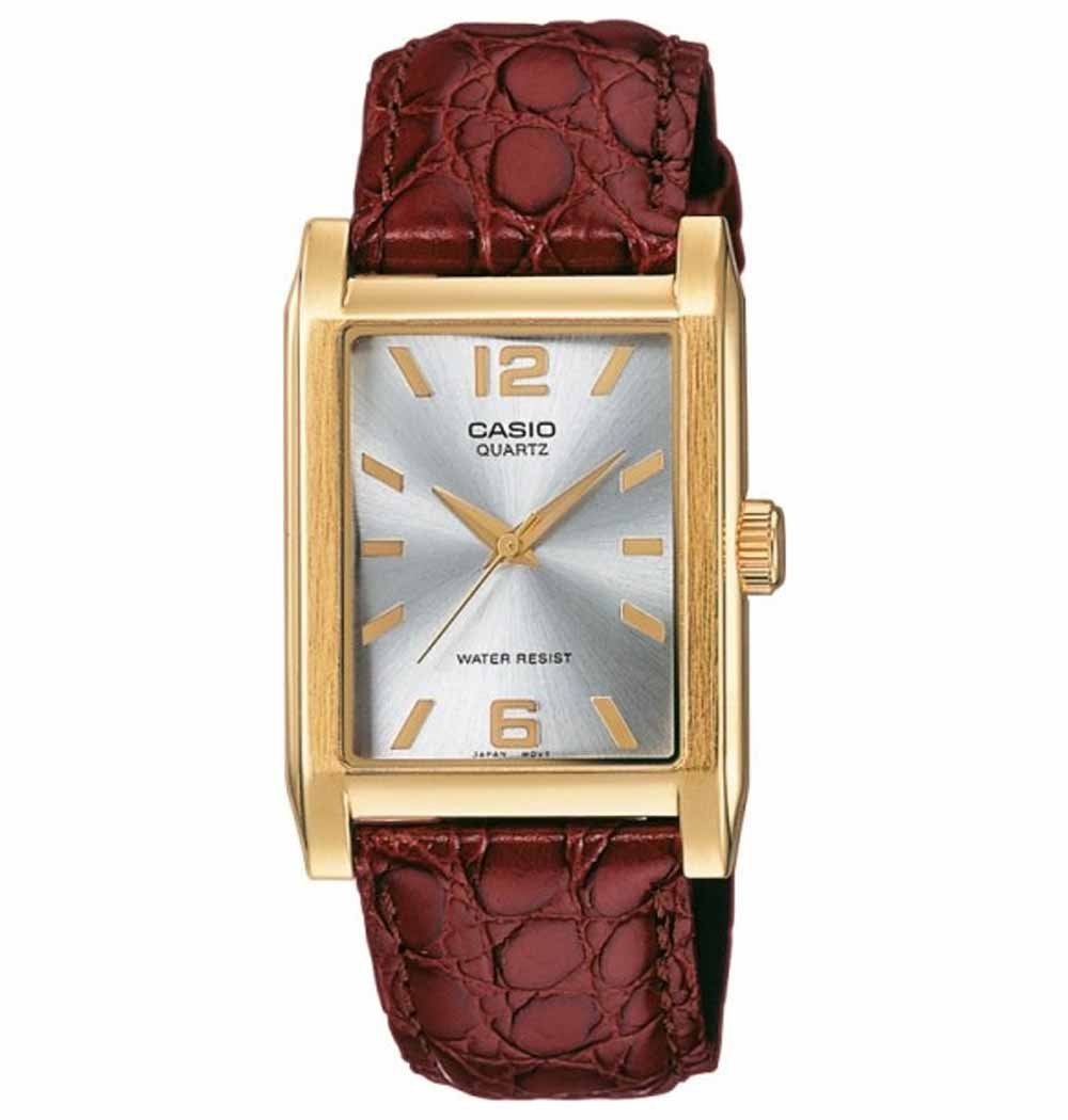 Casio Casio MTP-1235GL-7A  MTP-1235GL-7A кварцевые мужские часы серебристый циферблат, браслет кожаный — вид спереди