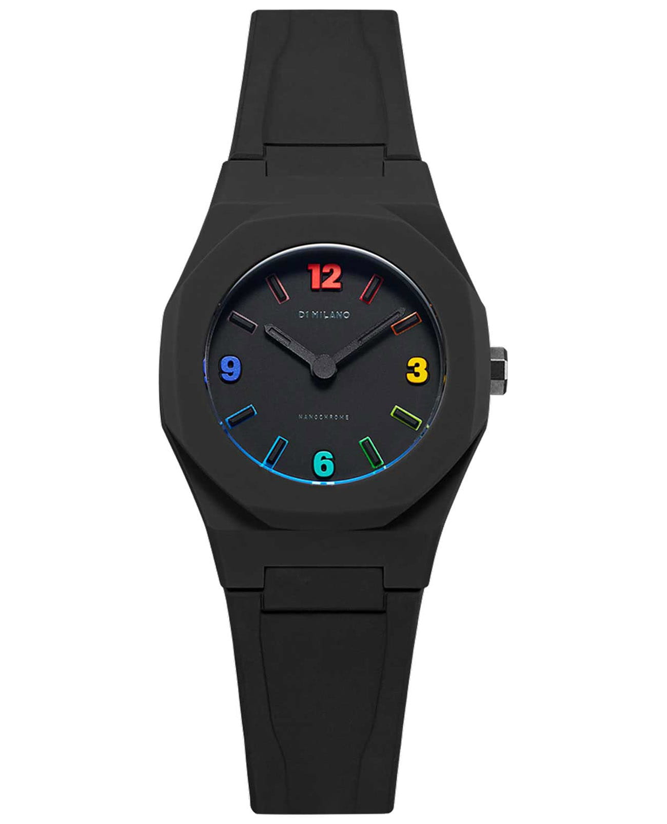 D1 Milano D1 Milano Nanochrome NCRJ03  NCRJ03 кварцевые женские часы черный циферблат, браслет силикон — вид спереди